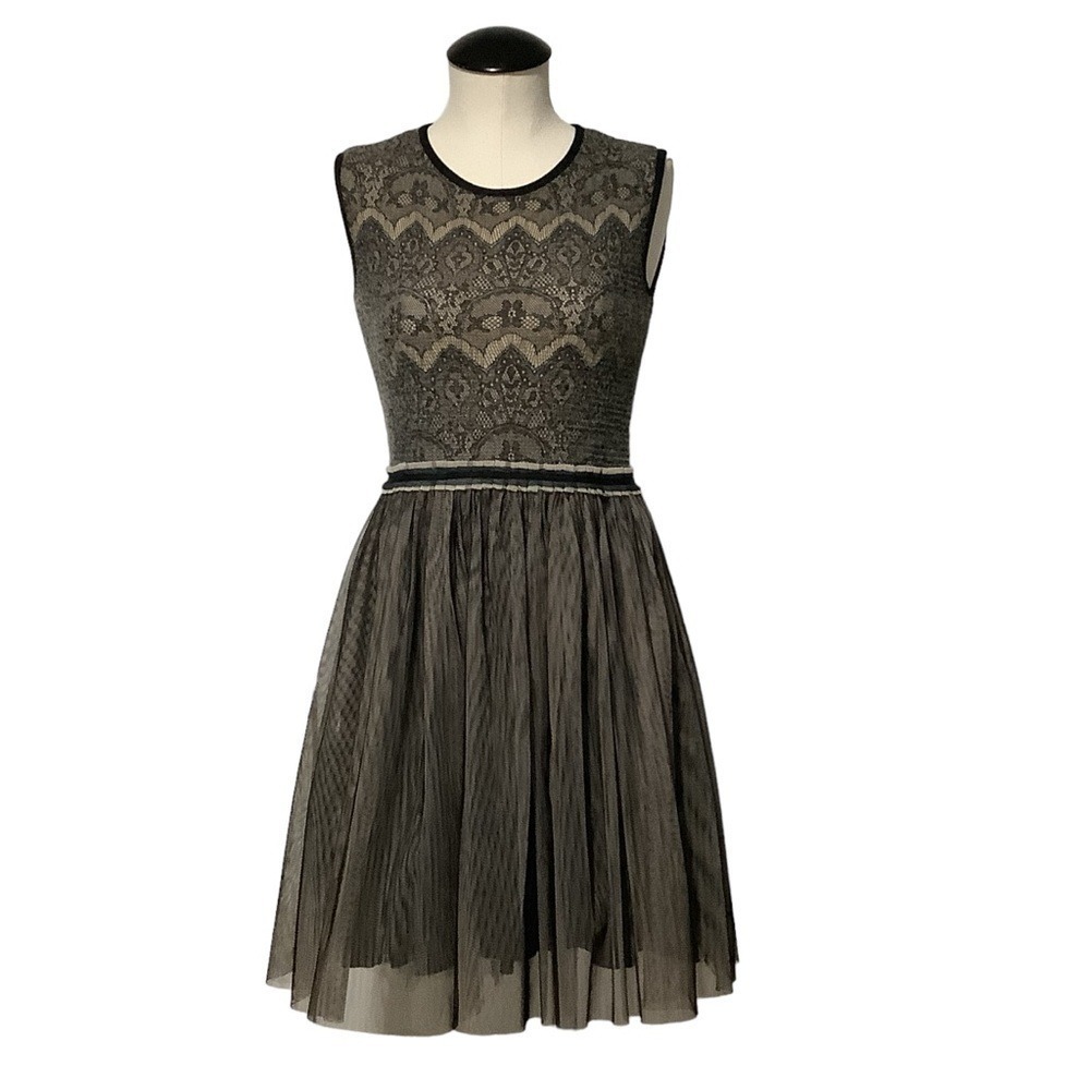 ANTHROPOLOGIE Weston Wear Dulcie Lace Tulle Dress Black Taupe S